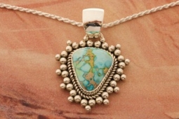 Artie Yellowhorse Genuine Sonoran Gold Turquoise Rising Sun Pendant